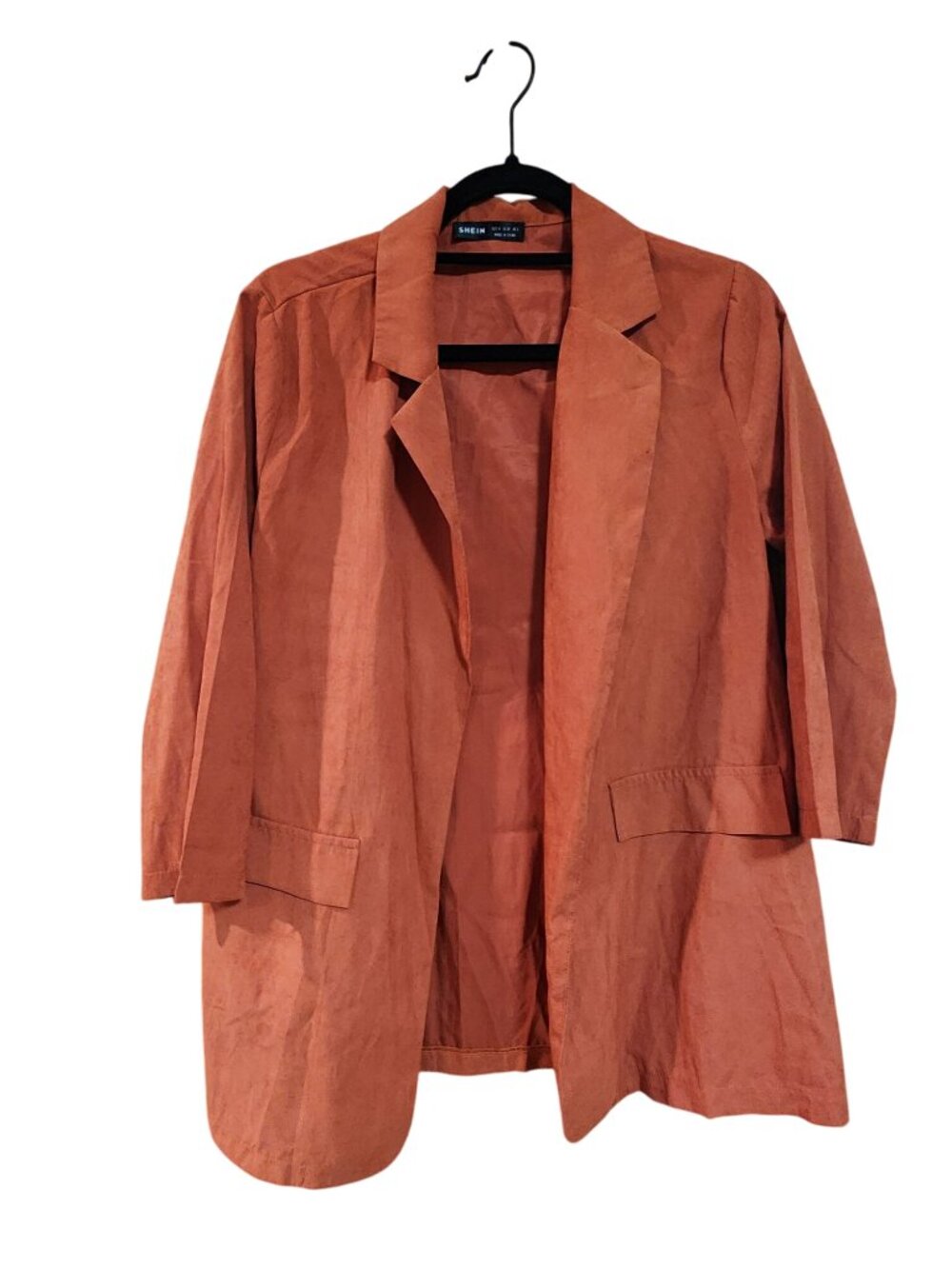 Shein Womens Rust Orange Longline Blazer Jacket Size 4 Open Front Lightweight
